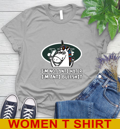 New York Jets NFL Football Unicorn I'm Not Anti Hater I'm Anti Bullshit Women's T-Shirt 5