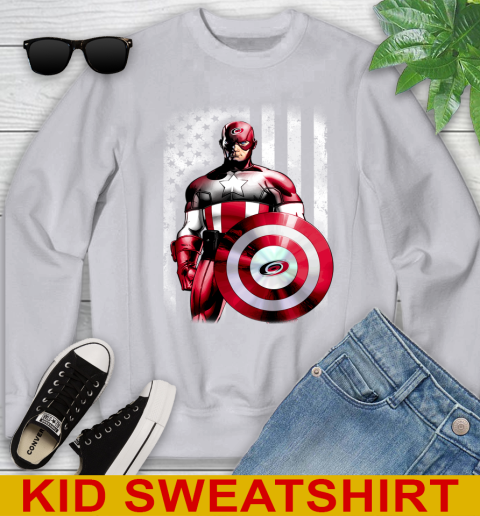 Carolina Hurricanes NHL Hockey Captain America Marvel Avengers American Flag Shirt Youth Sweatshirt 3