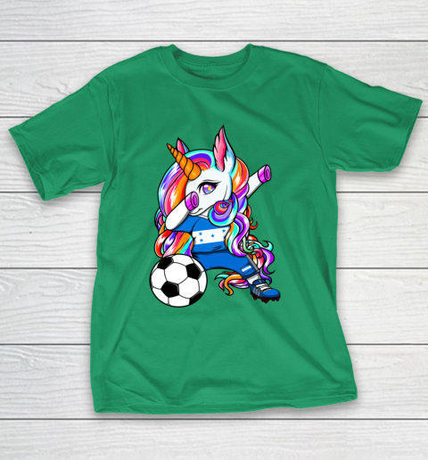 Dabbing Unicorn Honduras Soccer Fans Jersey Flag Football T-Shirt 7