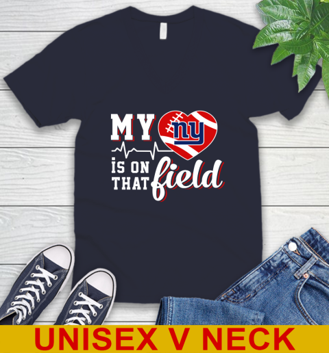 NFL My Heart Is On That Field Football Sports New York Giants V-Neck T-Shirt 2