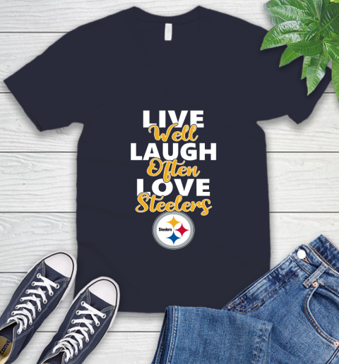 NFL Football Pittsburgh Steelers Live Well Laugh Often Love Shirt V-Neck T-Shirt 2
