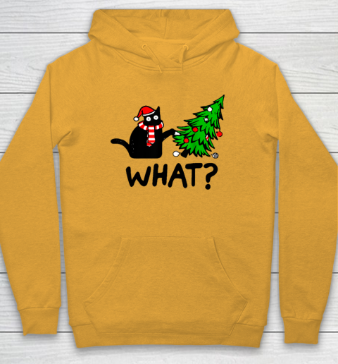 Funny Black Cat Gift Pushing Christmas Tree Over Cat What Hoodie 2