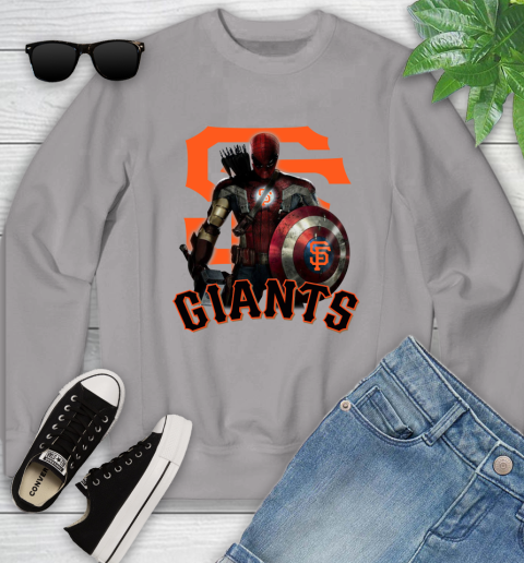 MLB Captain America Thor Spider Man Hawkeye Avengers Endgame Baseball San Francisco Giants Youth Sweatshirt 4