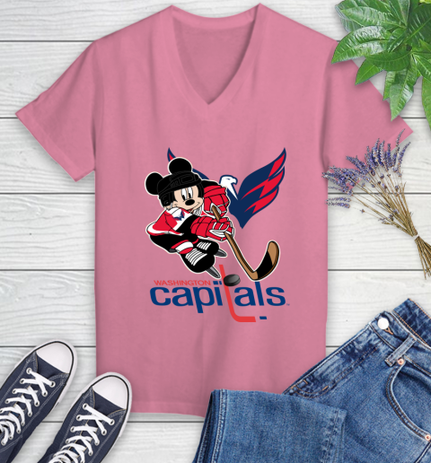 NHL Washington Capitals Mickey Mouse Disney Hockey T Shirt Women's V-Neck T-Shirt 13