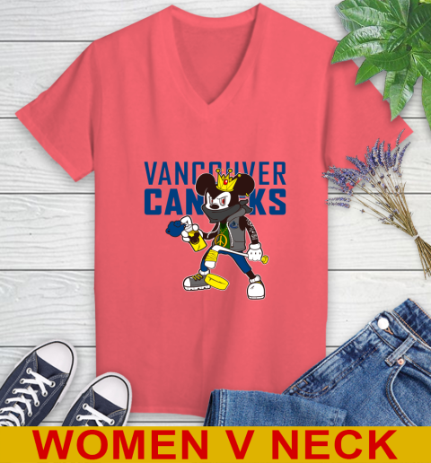 Vancouver Canucks NHL Hockey Mickey Peace Sign Sports Women's V-Neck T-Shirt 7