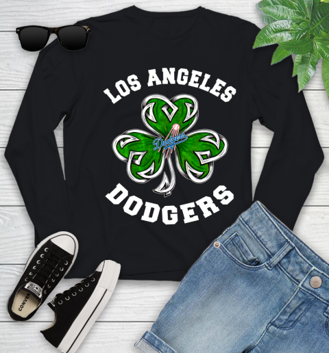 MLB Los Angeles Dodgers Three Leaf Clover St Patrick's Day Baseball Sports Youth Long Sleeve