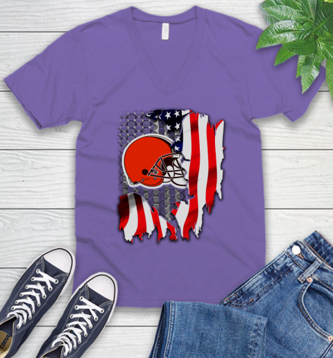 Cleveland Browns NFL Football American Flag V-Neck T-Shirt 8