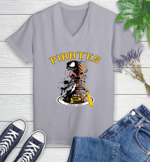 MLB Pittsburgh Pirates Baseball Venom Groot Guardians Of The Galaxy Women's V-Neck T-Shirt 4