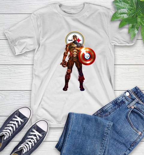 NFL Captain America Marvel Avengers Endgame Football Sports Pittsburgh Steelers T-Shirt