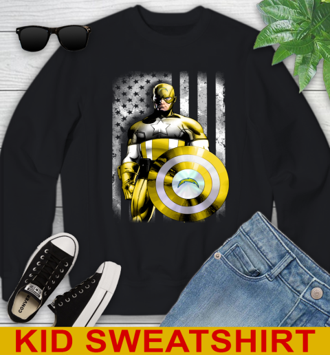 Los Angeles Chargers NFL Football Captain America Marvel Avengers American Flag Shirt Youth Sweatshirt