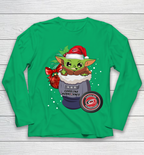 Carolina Hurricanes Christmas Baby Yoda Star Wars Funny Happy NHL Youth Long Sleeve 6
