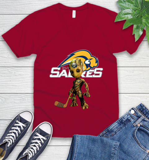 Buffalo Sabres NHL Hockey Groot Marvel Guardians Of The Galaxy V-Neck T-Shirt 8