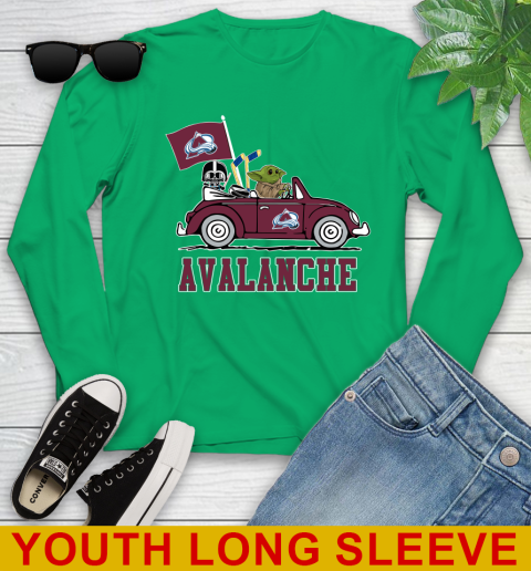 NHL Hockey Colorado Avalanche Darth Vader Baby Yoda Driving Star Wars Shirt Youth Long Sleeve 7