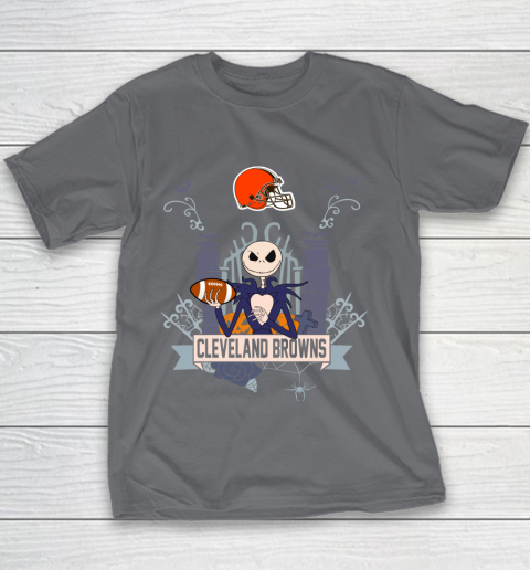NFL Cleveland Browns Football Jack Skellington Halloween Youth T-Shirt 5