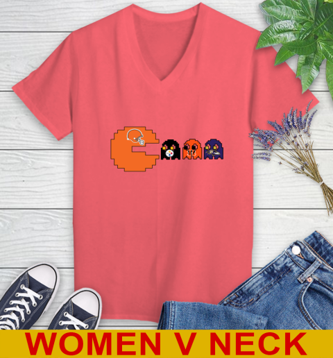 Cleveland Browns NFL Football Pac Man Champion Women's V-Neck T-Shirt 7