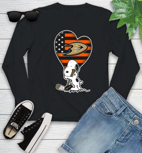 Anaheim Ducks NHL Hockey The Peanuts Movie Adorable Snoopy Youth Long Sleeve 2