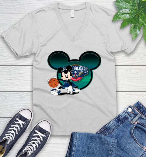 NBA New Orleans Pelicans Mickey Mouse Disney Basketball V-Neck T-Shirt