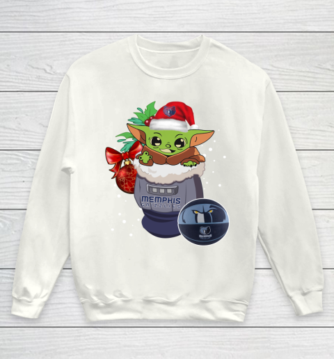 Memphis Grizzlies Christmas Baby Yoda Star Wars Funny Happy NBA Youth Sweatshirt 2
