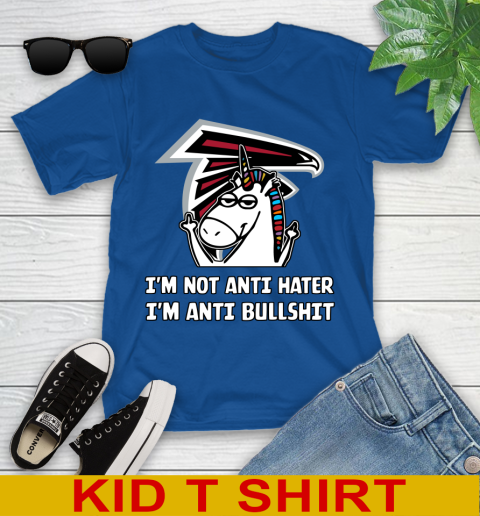 Atlanta Falcons NFL Football Unicorn I'm Not Anti Hater I'm Anti Bullshit Youth T-Shirt 9