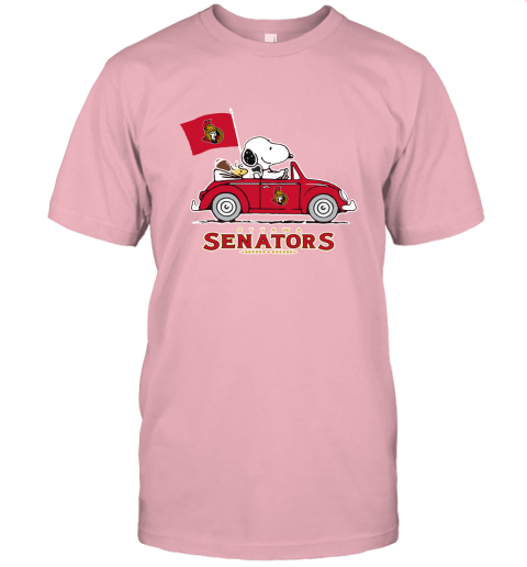 Snoopy And Woodstock Ride The Ottawa Senators Car NHL Unisex Jersey Tee