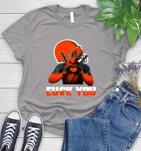 NHL Cleveland Browns Deadpool Love You Fuck You Football Sports Women's T-Shirt 5