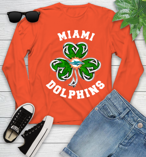 NFL Miami Dolphins Three Leaf Clover St Patrick's Day Football Sports Youth Long Sleeve 3