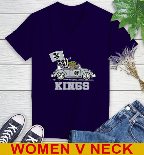 NHL Hockey Los Angeles Kings Darth Vader Baby Yoda Driving Star Wars Shirt Women's V-Neck T-Shirt 4