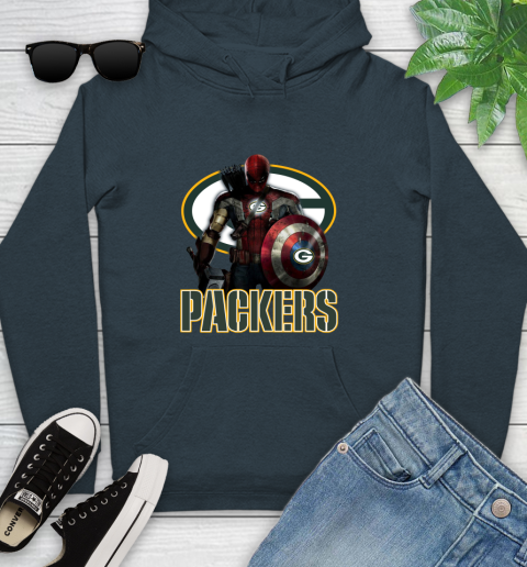 NFL Captain America Thor Spider Man Hawkeye Avengers Endgame Football Green Bay Packers Youth Hoodie 8