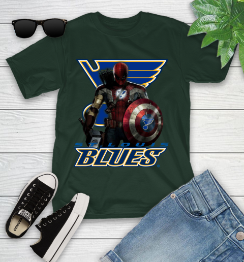 NHL Captain America Thor Spider Man Hawkeye Avengers Endgame Hockey St.Louis Blues Youth T-Shirt 5