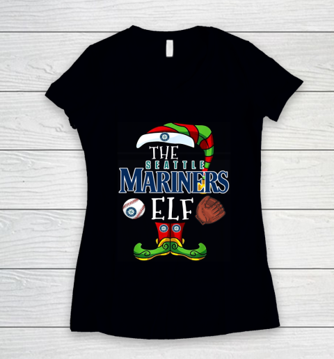 Seattle Mariners Christmas ELF Funny MLB Women's V-Neck T-Shirt