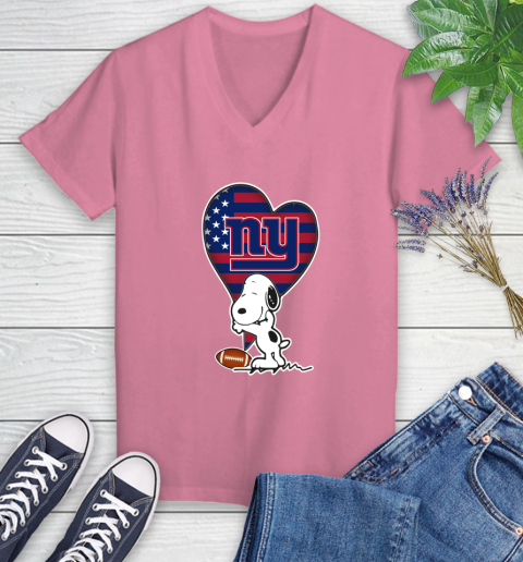 New York Giants NFL Football The Peanuts Movie Adorable Snoopy Women's V-Neck T-Shirt 13