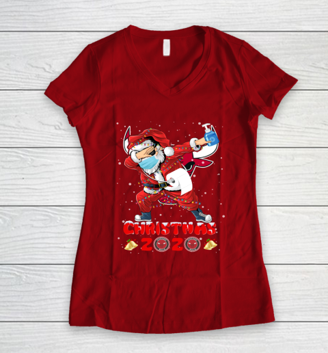 Chicago Bulls Funny Santa Claus Dabbing Christmas 2020 NBA Women's V-Neck T-Shirt 8