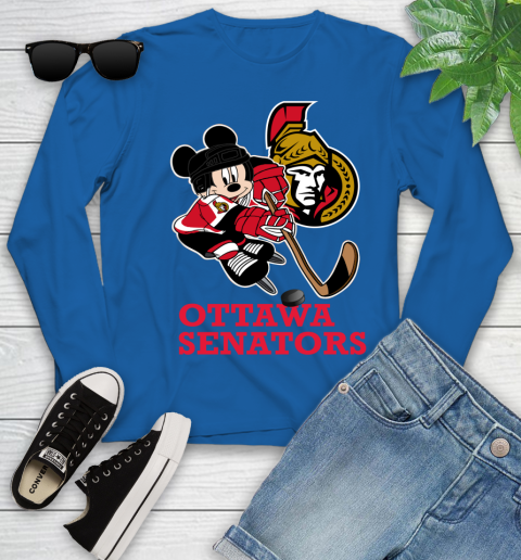 NHL Ottawa Senators Mickey Mouse Disney Hockey T Shirt Youth Long Sleeve 9