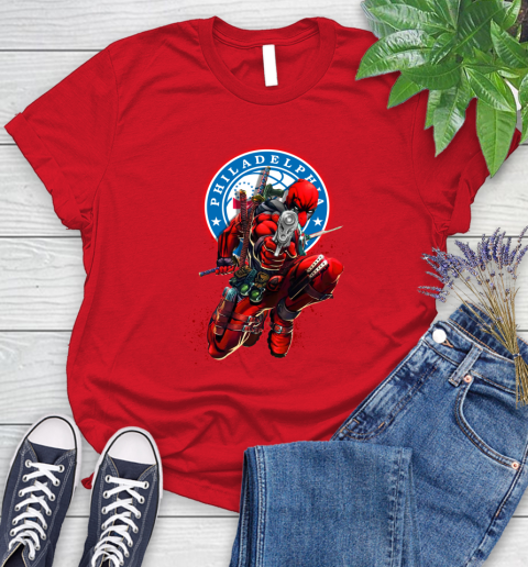 NBA Deadpool Marvel Comics Sports Basketball Philadelphia 76ers Women's T-Shirt 9