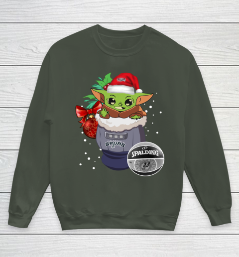 San Antonio Spurs Christmas Baby Yoda Star Wars Funny Happy NBA Youth Sweatshirt 10