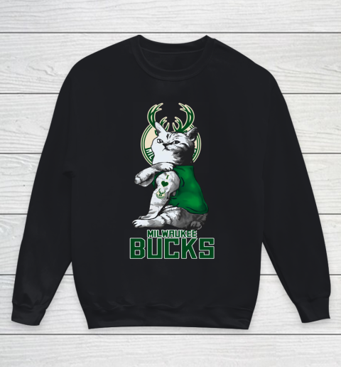 NBA Basketball My Cat Loves Milwaukee Bucks Youth Sweatshirt