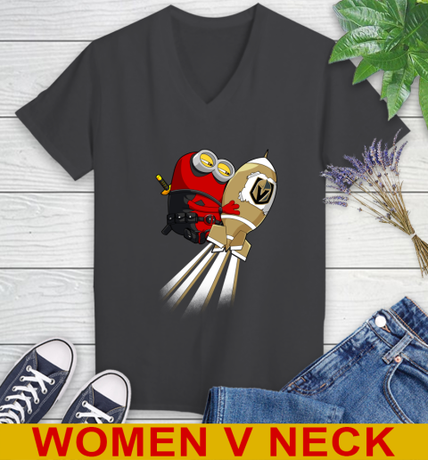 NHL Hockey Vegas Golden Knights Deadpool Minion Marvel Shirt Women's V-Neck T-Shirt 8