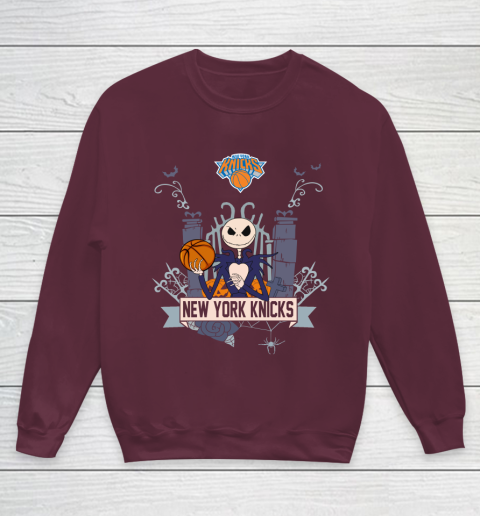 NBA New York Knicks Basketball Jack Skellington Halloween Youth Sweatshirt 4