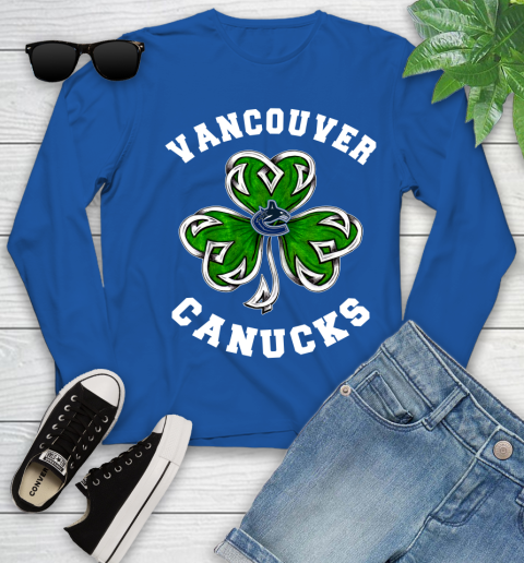 NHL Vancouver Canucks Three Leaf Clover St Patrick's Day Hockey Sports Youth Long Sleeve 10