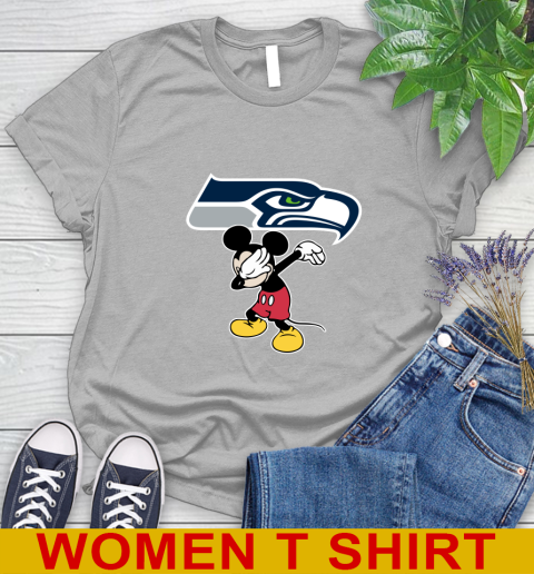 Seattle Seahawks NFL Football Dabbing Mickey Disney Sports Women's T-Shirt - Image 6