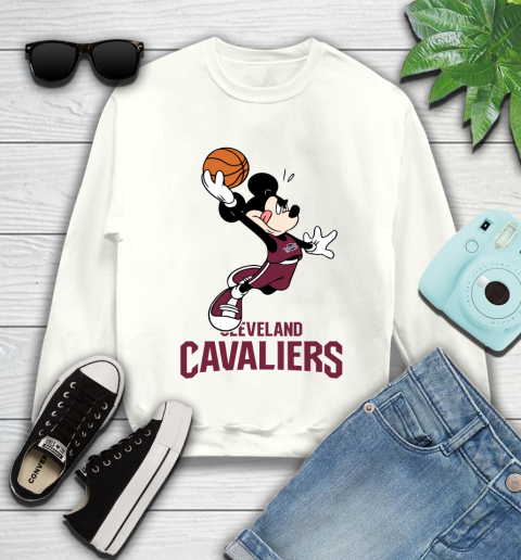 NBA Basketball Cleveland Cavaliers Cheerful Mickey Mouse Shirt Youth Sweatshirt 2