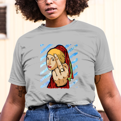 Air Jordan 5 What The Matching Sneaker Tshirt The girl With The Pearl Earing Middle Finger Red and Yellow Jordan Tshirt