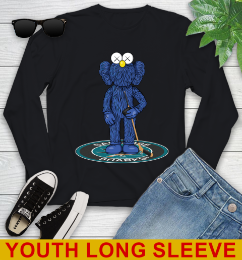 NHL Hockey San Jose Sharks Kaws Bff Blue Figure Shirt Youth Long Sleeve 2