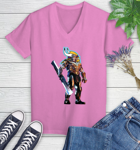 NFL Thanos Gauntlet Avengers Endgame Football Minnesota Vikings Women's V-Neck T-Shirt 14