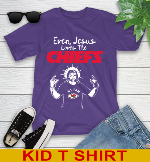 Kansas City Chiefs NFL Football Even Jesus Loves The Chiefs Shirt Youth T-Shirt 3