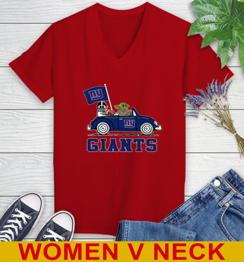 NFL Football New York Giants Darth Vader Baby Yoda Driving Star Wars Shirt Women's V-Neck T-Shirt 12