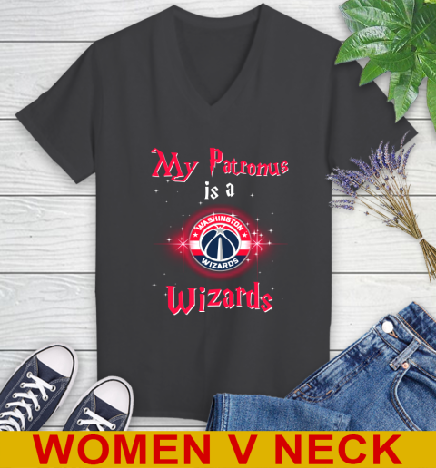 NBA Basketball Harry Potter My Patronus Is A Washington Wizards Women's V-Neck T-Shirt 8