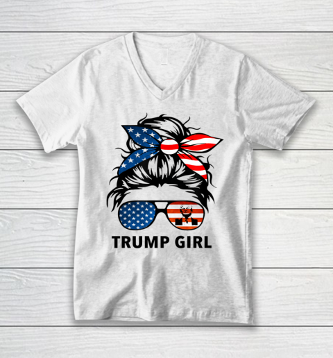 Trump Girl American Flag Glass V-Neck T-Shirt