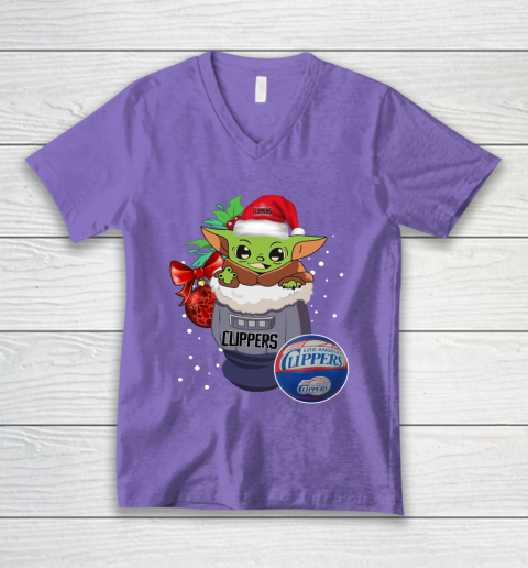 LA Clippers Christmas Baby Yoda Star Wars Funny Happy NBA V-Neck T-Shirt 9