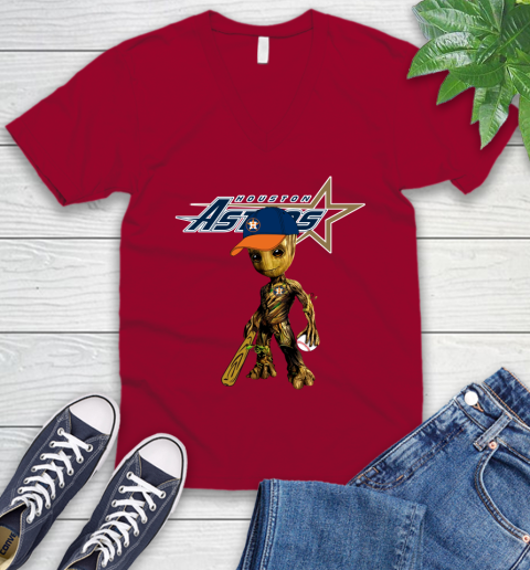 MLB Houston Astros Groot Guardians Of The Galaxy Baseball V-Neck T-Shirt 8